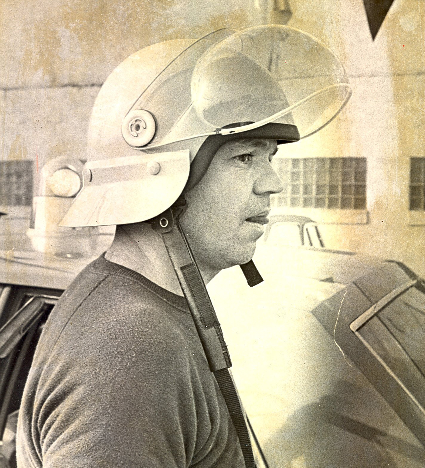 1969: A new style of helmet, worn by William McCoy. | Dispatch file photo